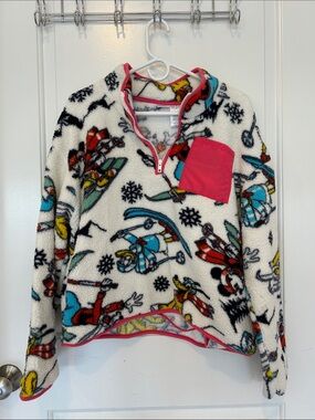 Mickey and Friends Winter Ski Character Sherpa Pullover with Pink Trim